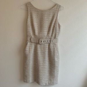 Cream Tweed Dress with Belt and Pockets!